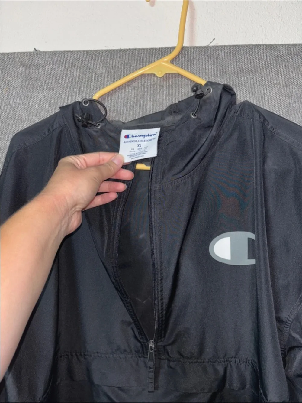 Champion Black Pullover Windbreaker with Reflective Logo